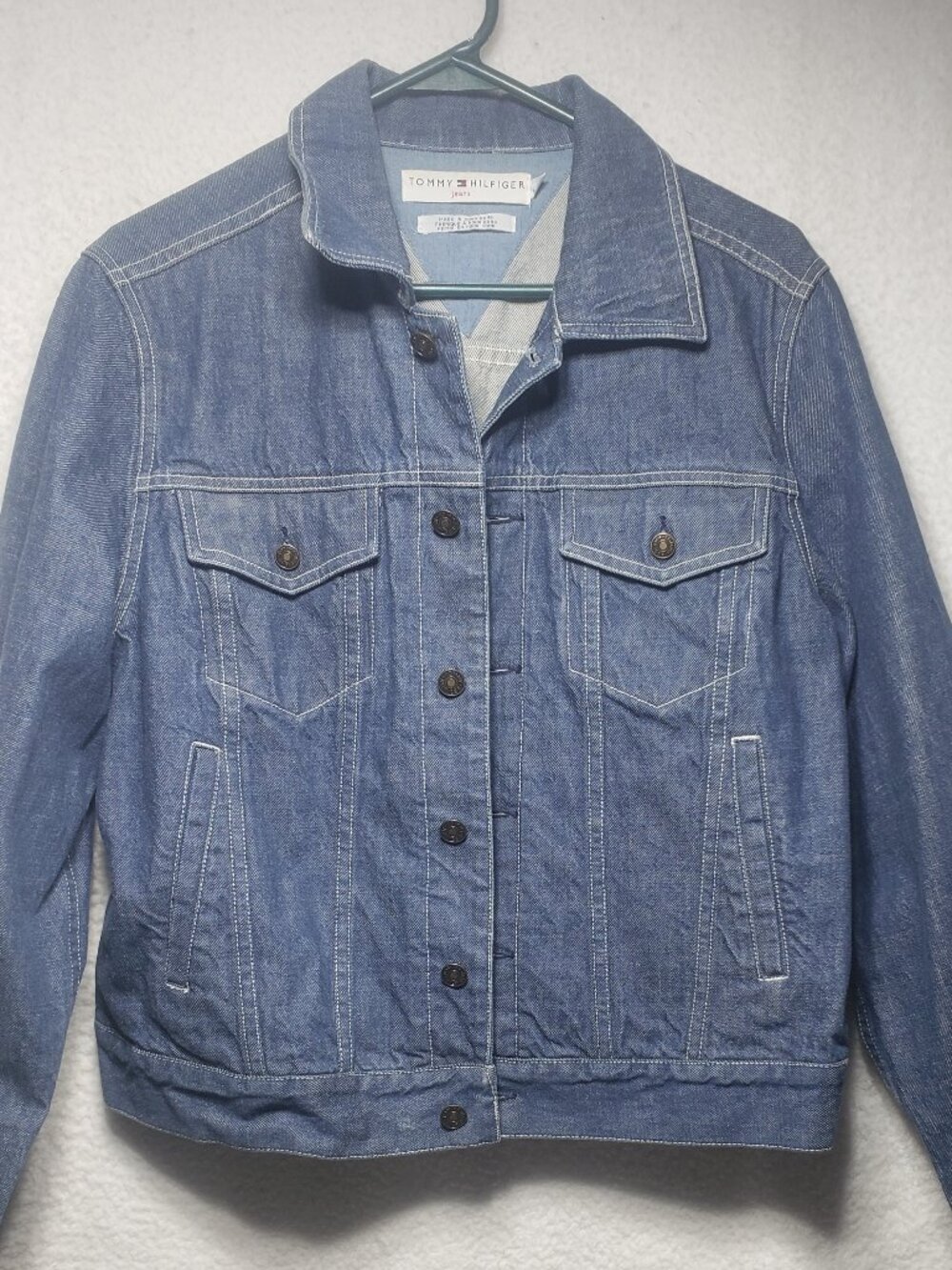 Vnt Tommy Hilfiger Embroidered Denim Jacket Womens XL Blue Y2K 2001 100% Cotton
